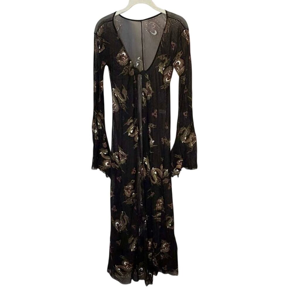 Vintage Leg Avenue Dragon Print Sheer Robe Kimono Duster One Size Gothic Asian